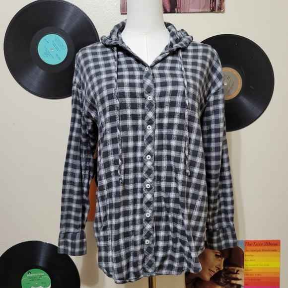 Aerie | Hooded Button-Up Plaid Jacket - Picture 1 of 9